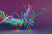 Tangled fibre optic cables, illustration