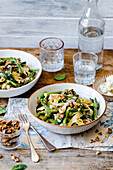 Tagliatelle with asparagus, spinach and walnuts with gorgonzola sauce