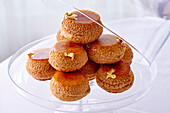 Choux pastry with caramel and gold leaf