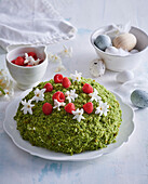 Moss cake with raspberries for Easter