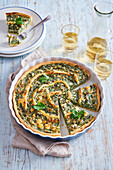 Spinach quiche with onion and garlic