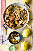 Pilaf with mushrooms, quinces and sweet potatoes