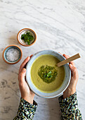 Soup with nasturtium pesto