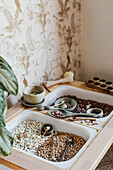 Play table with legumes in the children's room