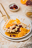 Waffels with orange curd and maple syroup