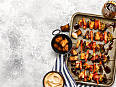 Babs 'n' Tots (sweet potato and potato skewers) with vegan mayonnaise