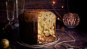 Panettone with a slice missing (Italian Christmas dessert)