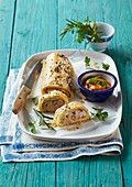 Puff pastry roll filled with turkey and herbs