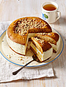 Honey cake with pear and cream cheese filling