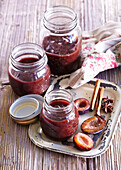Homemade plum jam with spices