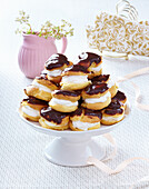Profiteroles with whipped cream and chocolate topping + steps