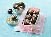 Peanut balls with chocolate icing