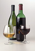 Wine glasses and bottles