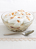Trifle sprinkled with almond flakes