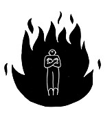 Person surrounded by flame, illustration