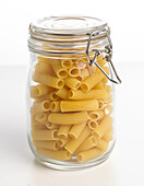 Jar of dried rigatoni pasta