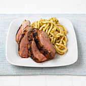 Seared duck with five-spice and noodles