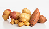 Selection of potatoes and sweet potatoes