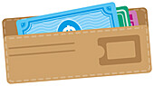 Bill holder containing banknotes, illustration