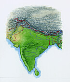 India and China on the border, illustration