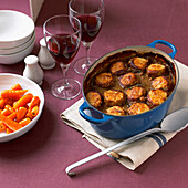 Game casserole with thyme and mustard dumplings