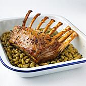 Roast rack of lamb with flageolet beans and herbs