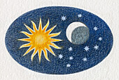 Sun, Moon and stars, illustration