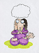 Dog in a yoga position with Cloud above its head, illustration
