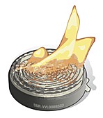 Spiral of cardboard on fire in fire tin, illustration