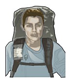 Combine sterile dressing attached to rucksack, illustration