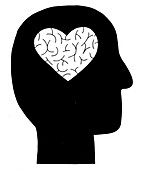 Heart-shaped brain inside head, illustration