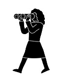 Woman looking through binoculars, illustration