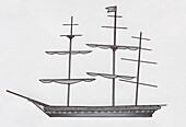Frigate with sails down