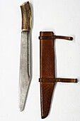 Scramasaxe with antler handle and leather sheath