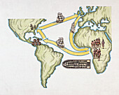 Map of slave ships' principal trade routes, illustration