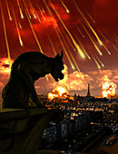 Paris bombarded by meteors, illustration
