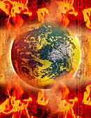 Burning planet earth, illustration