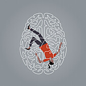 Woman trapped inside tangled brain, illustration