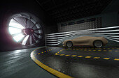 Car in wind tunnel, illustration