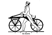 Draisine pedal-less bicycle, 19th century illustration