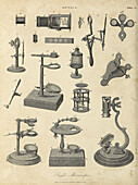 Single microscopes, 19th century illustration