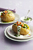 Potatoes with vegetable filling and dip