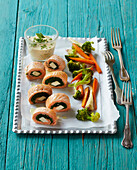 Salmon rolls with spinach and cheese Spinach and Feta Cheese Salmon Swirls