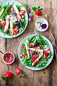 White asparagus salad with strawberries and strawberry dressing