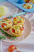 Savory muffins with tomatoes, pine nuts and rosemary