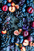 Autumn fruit in red and blue