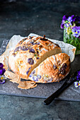 Bread baked with pansies
