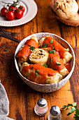 Cabbage rolls with mushroom rice filling and tomato sauce