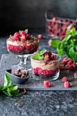 Raspberry chocolate mousse layered dessert