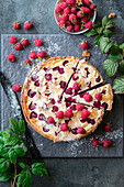 Raspberry and cream cheese tart with almonds